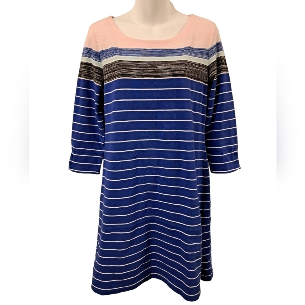 T BY TALBOTS ◇ Multicolor Striped Shift Dress ◇ 3/4 Sleeves ◇ Size Small ◇ EUC ◇